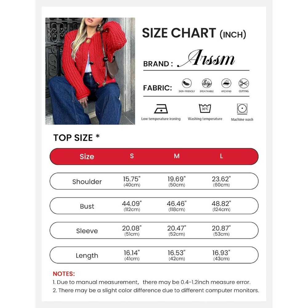 Elegant Women's Long Sleeve Cropped Cardigan - Button-Down Knit Sweater in Red - Picture 7 of 7